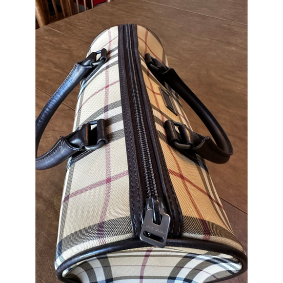 Burberry Beige Brown Plaid Coated Canvas & Leather Satchel - Picture 5 of 14